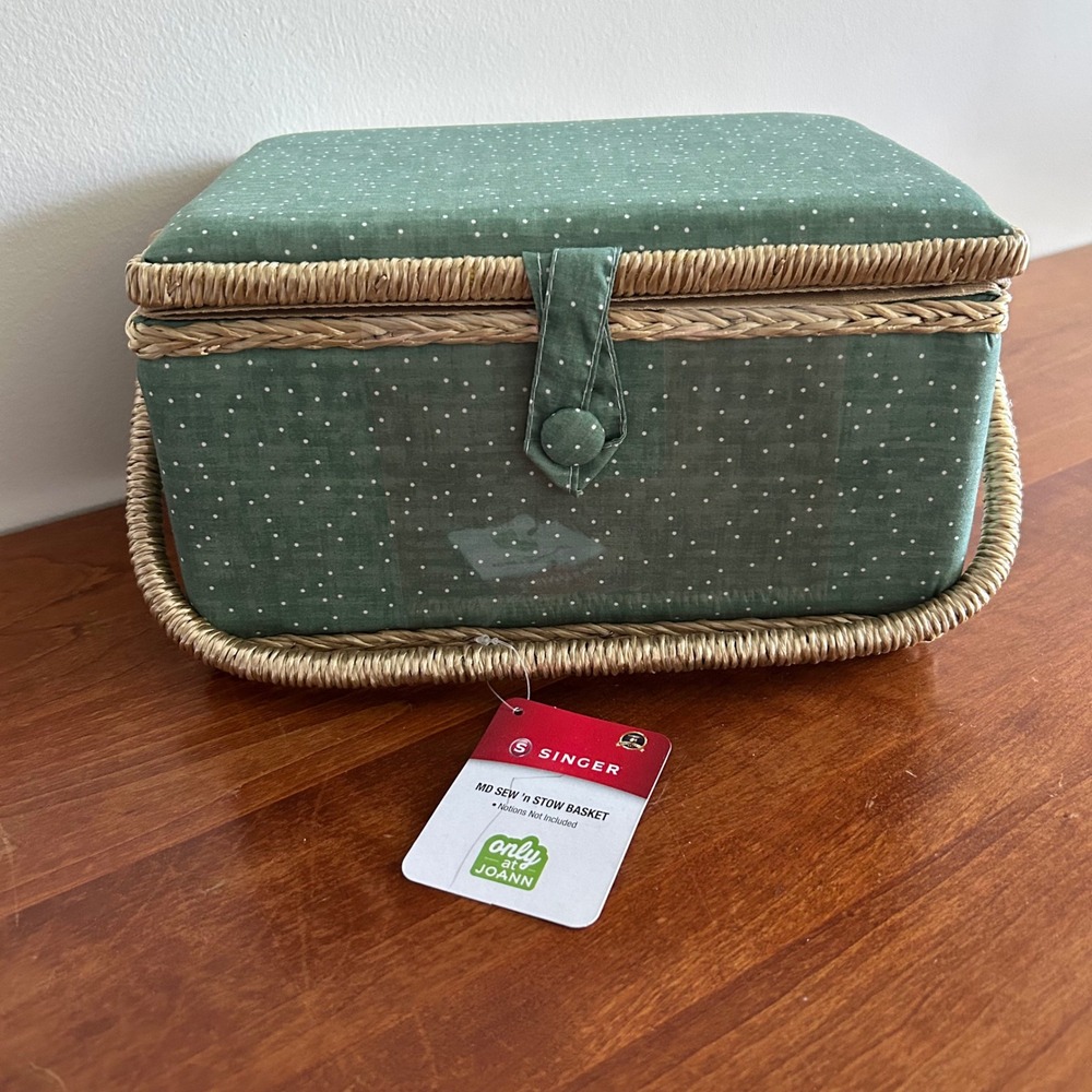Singer MD Sew 'n Stow Basket Green Polka Dot Medium Sewing Organizer NEW